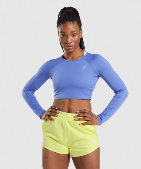 Women's Gymshark Training Long Sleeve Cropped Tops Blue | NZ 6XDYIN